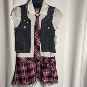 NWT Dutchess girls pink plaid vested shirt dress
